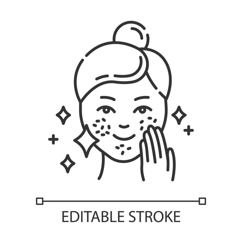 Spot treatmeant linear icon. Skin care procedure. FProblematic skin. Dermatology, cosmetics, makeup. Thin line illustration. Contour symbol. Vector isolated outline drawing. Editable stroke