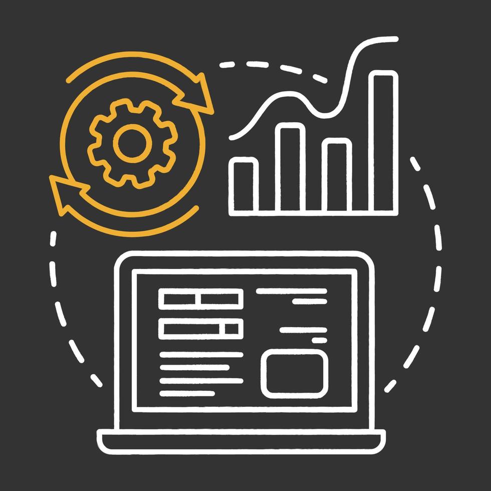 Alpha testing chalk concept icon. Software development stage idea thin line illustration. Application perfomance verification. IT project managment idea. Vector isolated chalkboard illustration