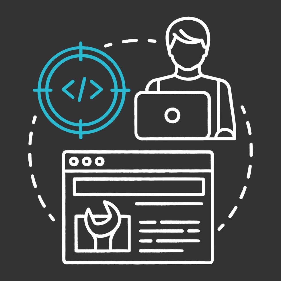 Technical tester chalk concept icon. Software development idea thin line illustration. App programming. System functions analysis. IT project managment idea. Vector isolated chalkboard illustration