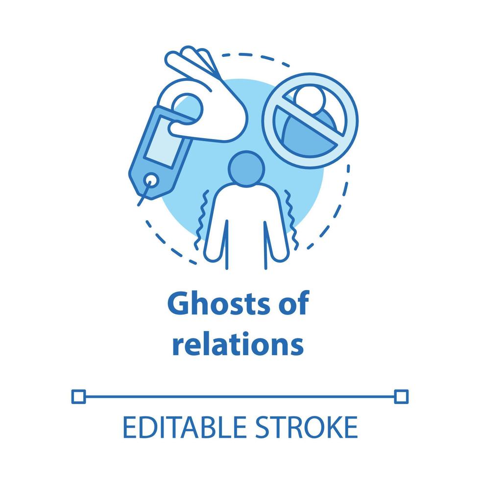 Ghost of relations concept icon. Ghosting. Breaking off relationship. Stopping communication and contact with partner idea thin line illustration. Vector isolated outline drawing. Editable stroke