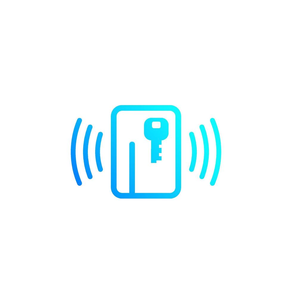 electronic pass icon, card key on white, linear vector