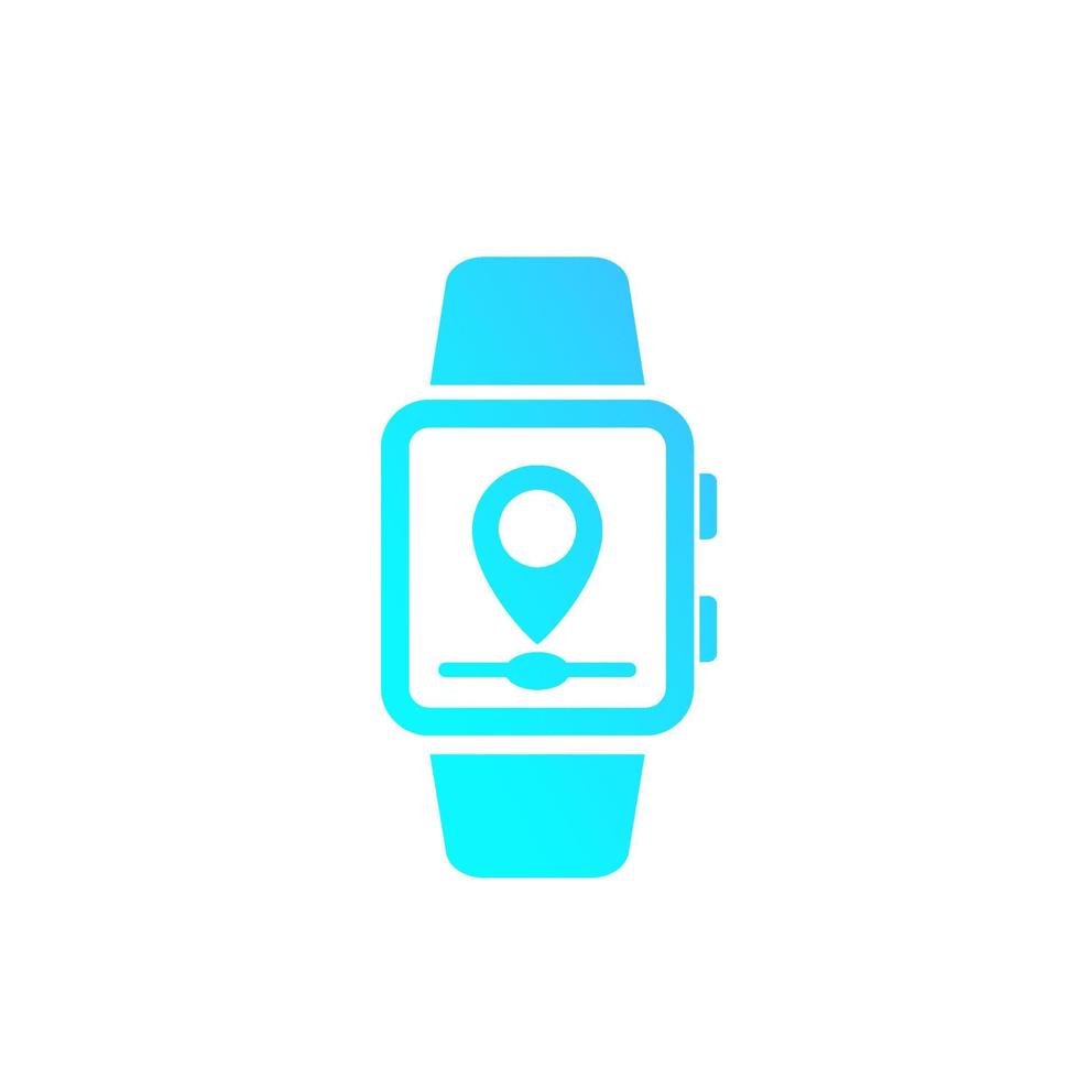 gps tracking with smart watch vector icon on white