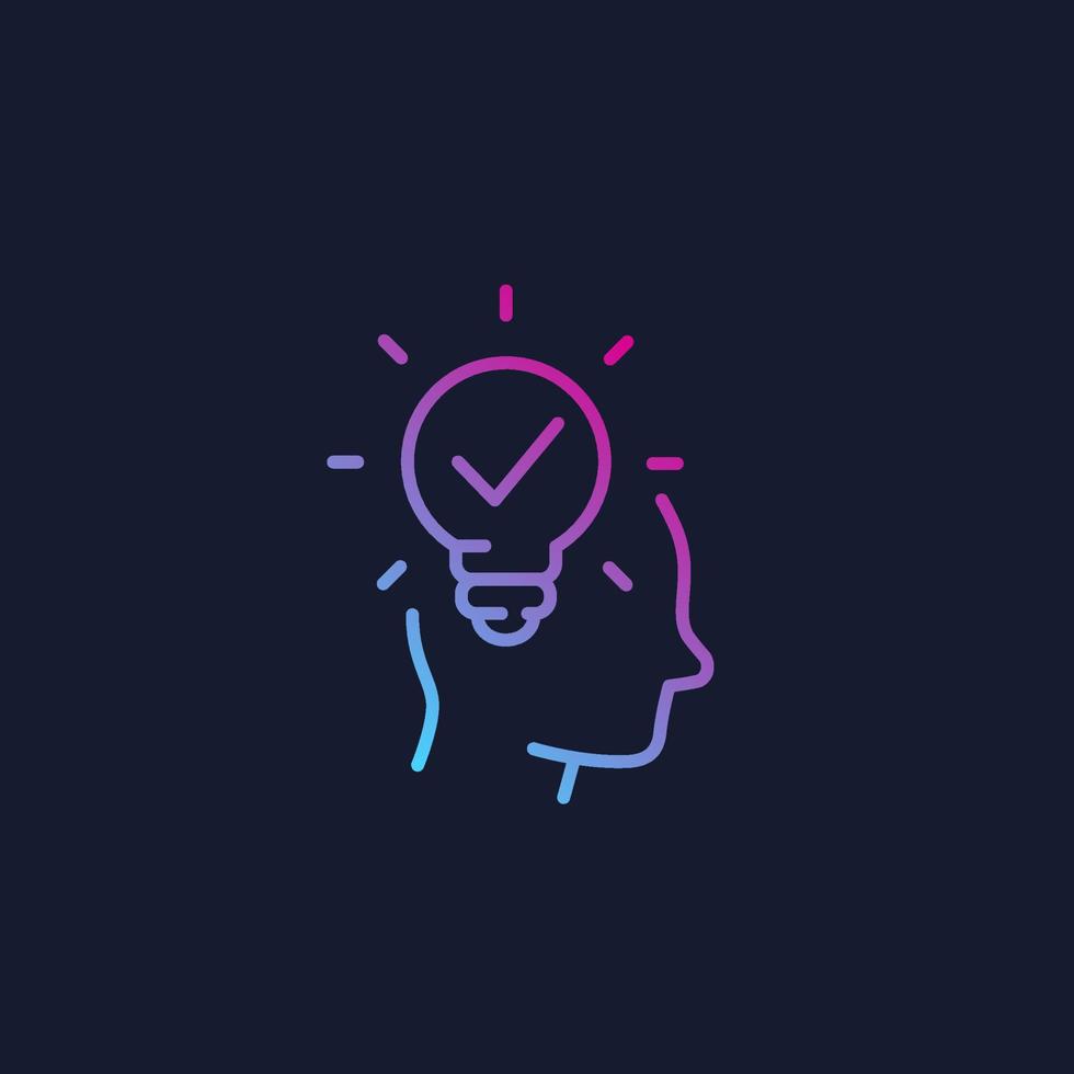 idea, insight, pensamiento creativo icono lineal, logo vector
