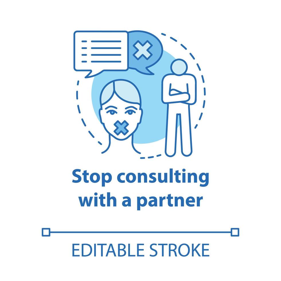 Stop consulting with partner concept icon. Distrust, resentment, indifference in relationship. Silent about problems idea thin line illustration. Vector isolated outline drawing. Editable stroke