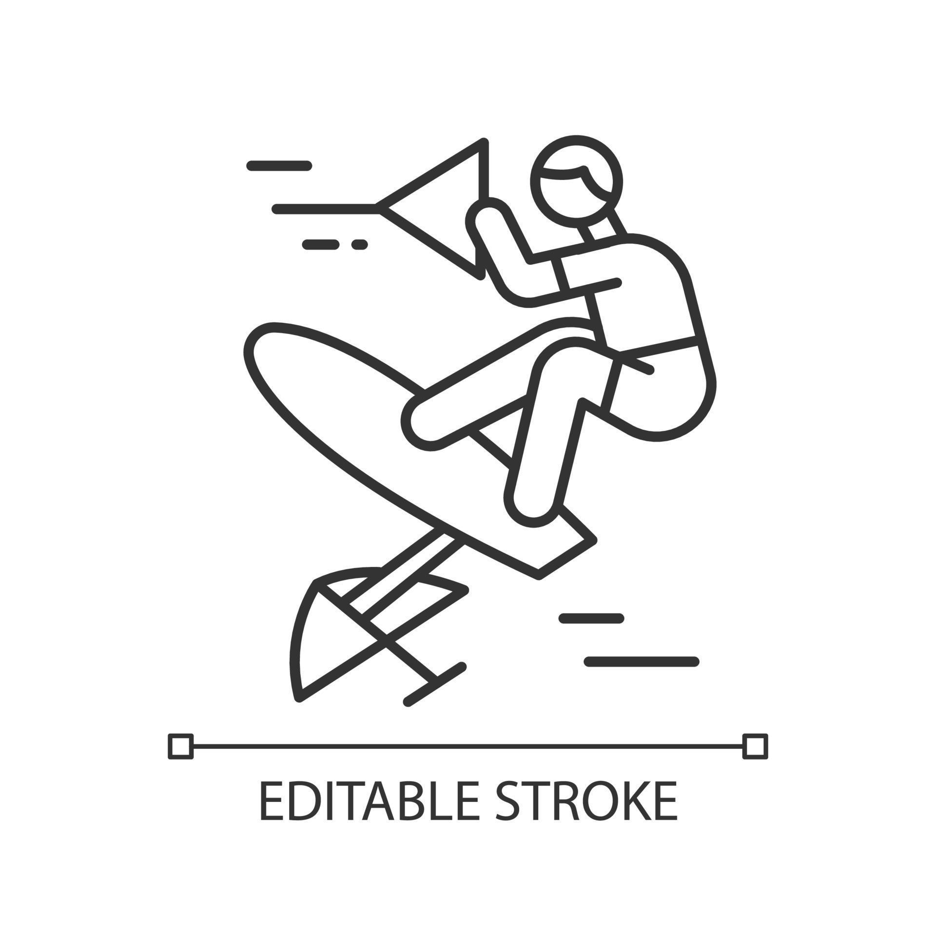 Wakeboarding linear icon. Sling shot. Extreme water sport leisure. Rider standing on wakeboard