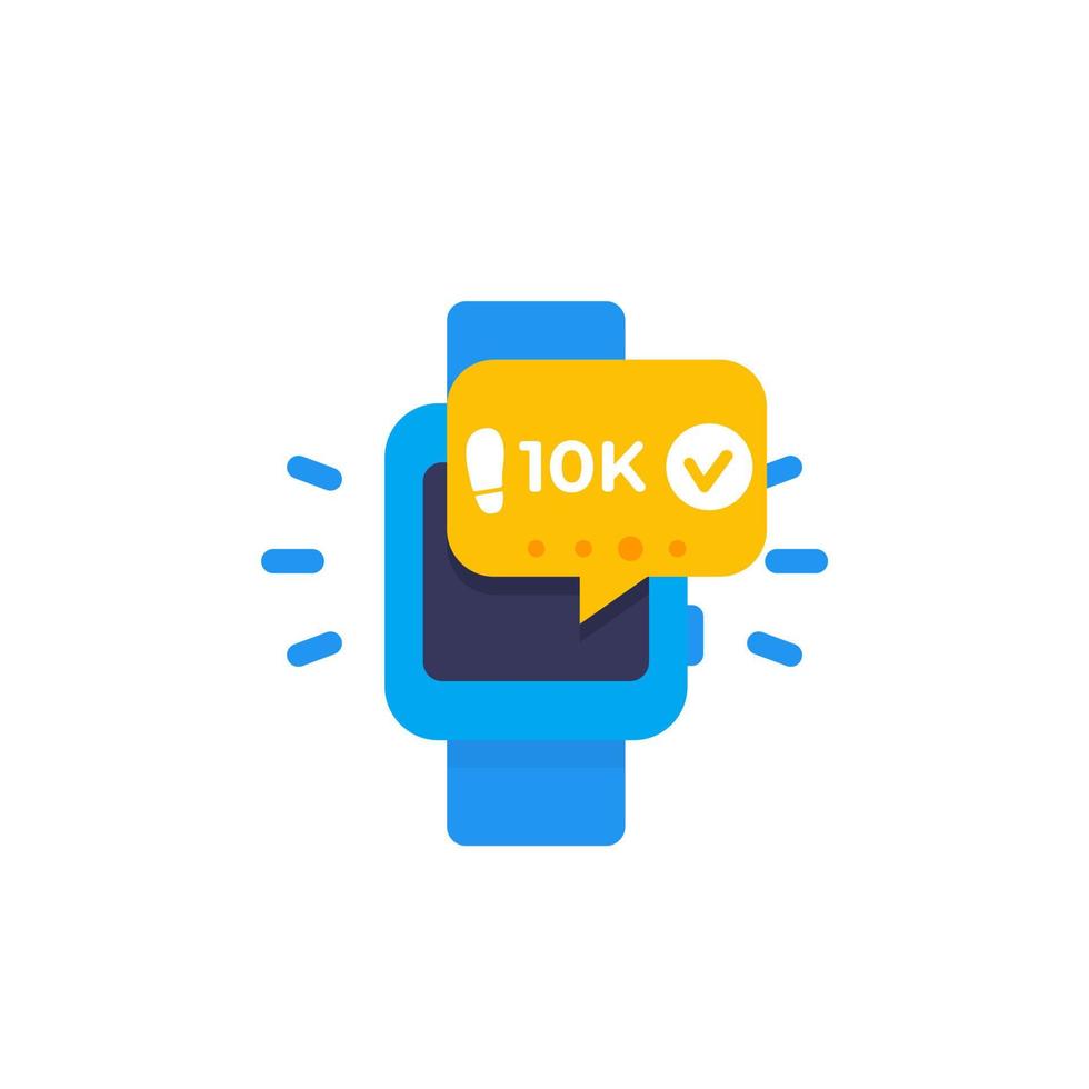 Fitness app, track the steps, pedometer in smart watch icon vector