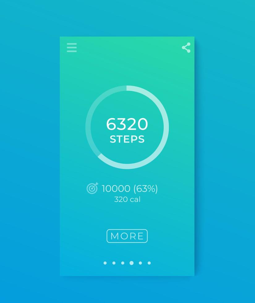 Fitness app, activity tracker, pedometer, step counter mobile interface for smartphone vector