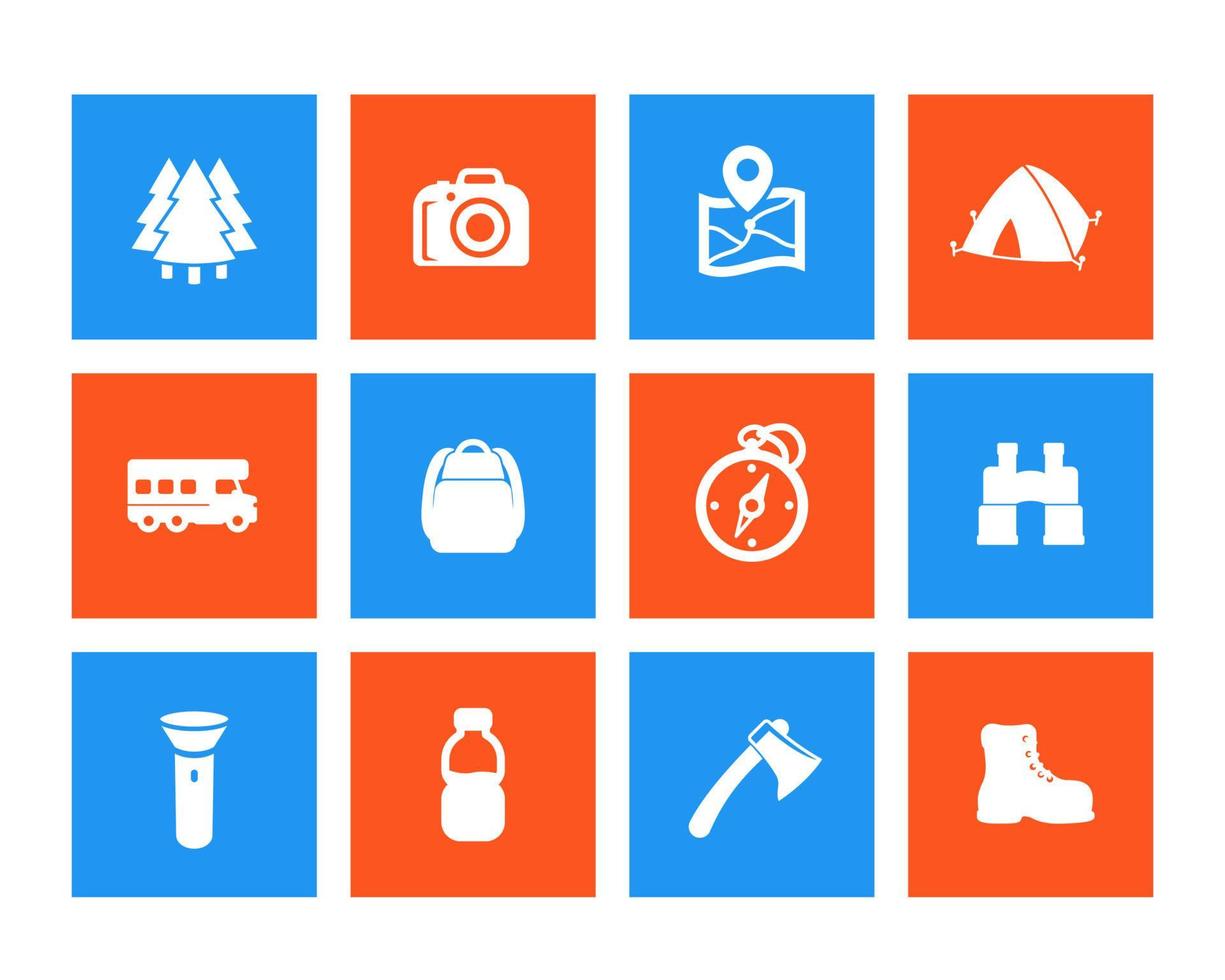 Hiking and camping icons set vector