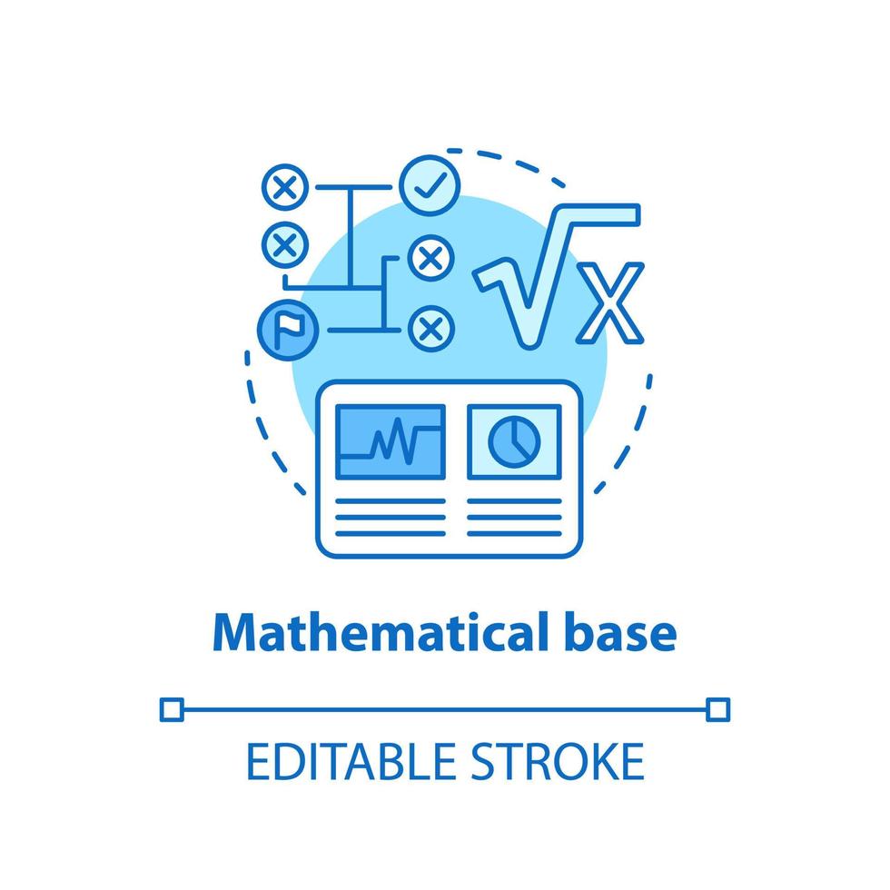Mathematical base blue concept icon. Calculations idea thin line illustration. Combination of numbers and digits. Arithmetic and numerical system. Vector isolated outline drawing. Editable stroke