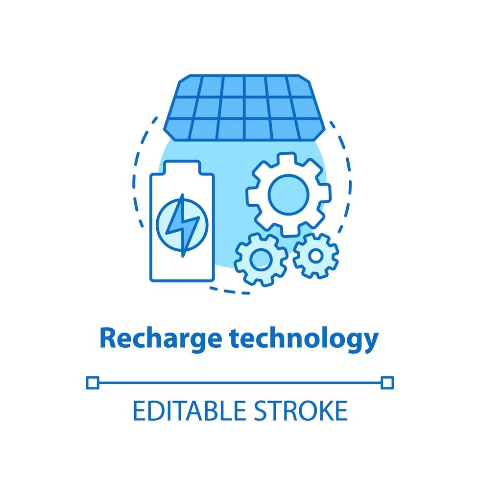 Recharge technology blue concept icon. Sun batteries idea thin line illustration. Modern accumulators, power units. Innovative energy source. Vector isolated outline drawing. Editable stroke