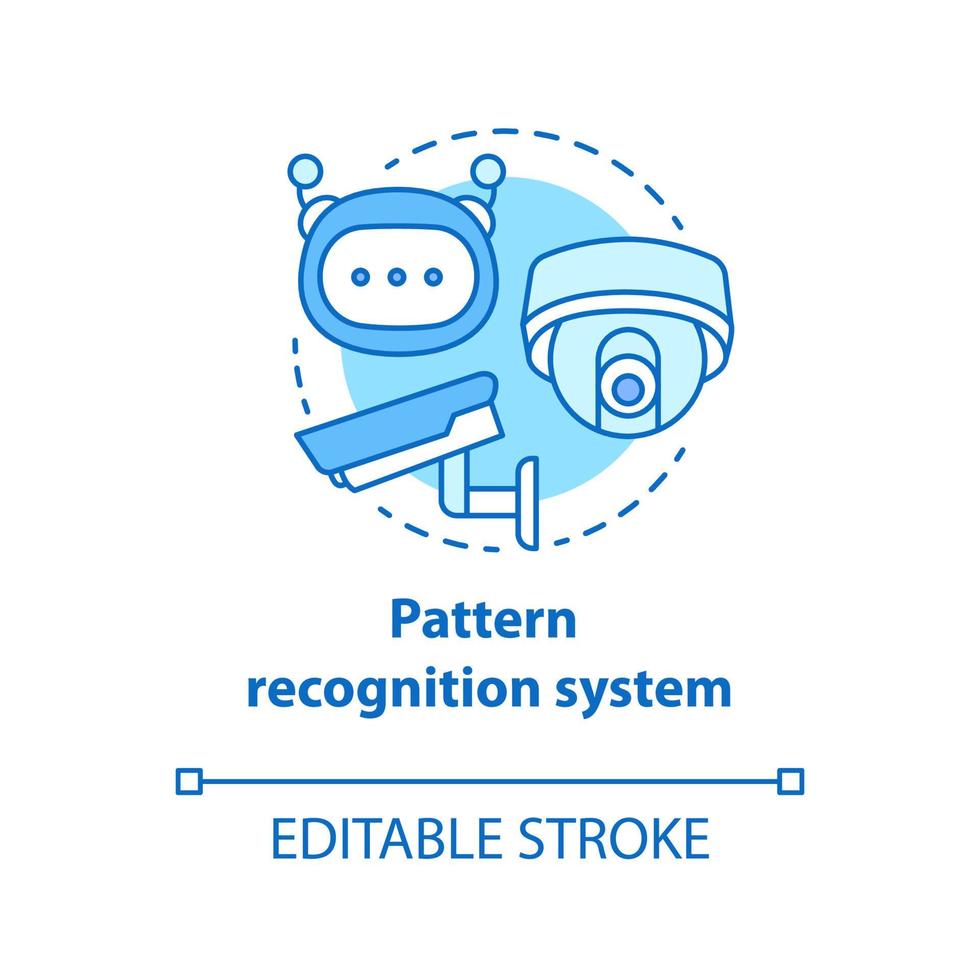 Pattern recognition system blue concept icon. Robotic surveillance idea thin line illustration. Cctv cameras. Special futuristic electronics. Vector isolated outline drawing. Editable stroke