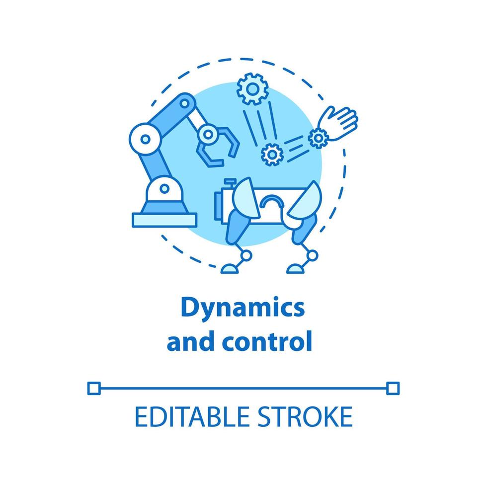 Dynamics and control blue concept icon. Robotics motion system idea thin line illustration. Information technologies and innovative programming. Vector isolated outline drawing. Editable stroke