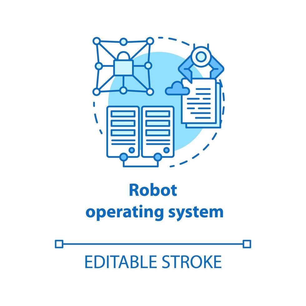Robot operating system blue concept icon. Robotics secured software idea thin line illustration. Information technologies and innovative programming. Vector isolated outline drawing. Editable stroke