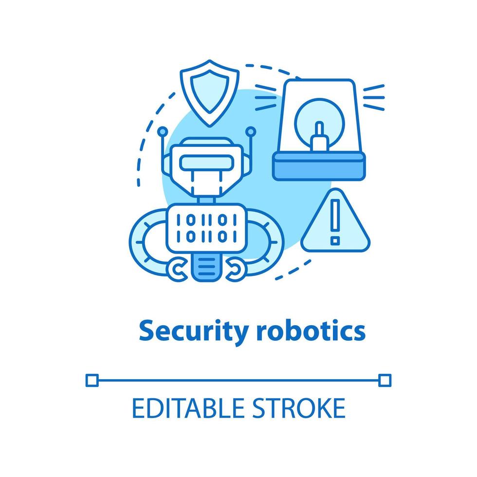 Security robotics blue concept icon. Safety technology idea thin line illustration. Types of robots, classification. Computer machine guarding. Vector isolated outline drawing. Editable stroke