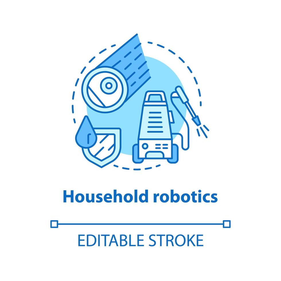 Household robotics blue concept icon. Domestic robot idea thin line illustration. Modern futuristic technologies. Automated cleaning machines. Vector isolated outline drawing. Editable stroke