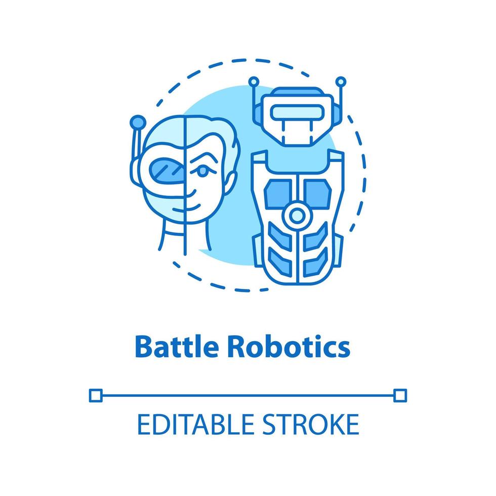 Battle robotics blue concept icon. Transformers idea thin line illustration. Types of robots, classification. Computer machine combat, fighting. Vector isolated outline drawing. Editable stroke