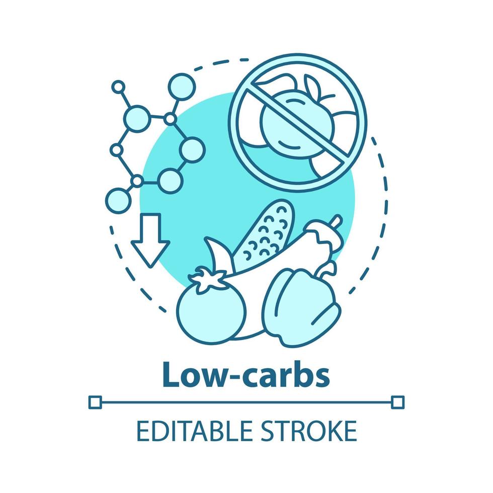 icono de concepto de carbohidratos bajos. Ilustración de línea fina de idea de dieta cetogénica. comida sana y equilibrada. comida cetogénica. nutrición con carbohidratos. vegetariano. dibujo de contorno aislado vectorial. trazo editable vector