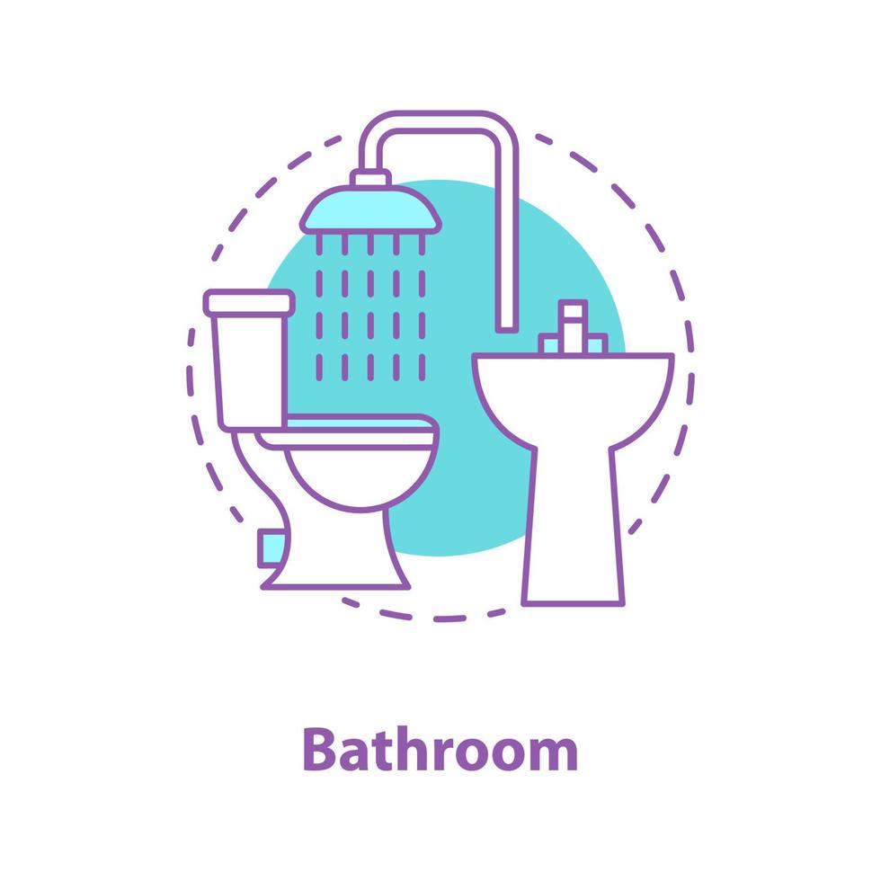 Bathroom furniture concept icon. Plumbing idea thin line illustration. Shower, washbasin and toilet pan. Vector isolated outline drawing