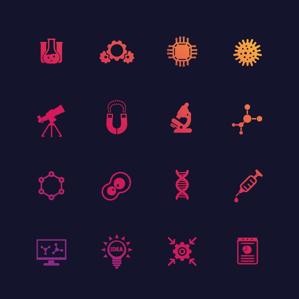 Science, laboratory research, lab icons set vector