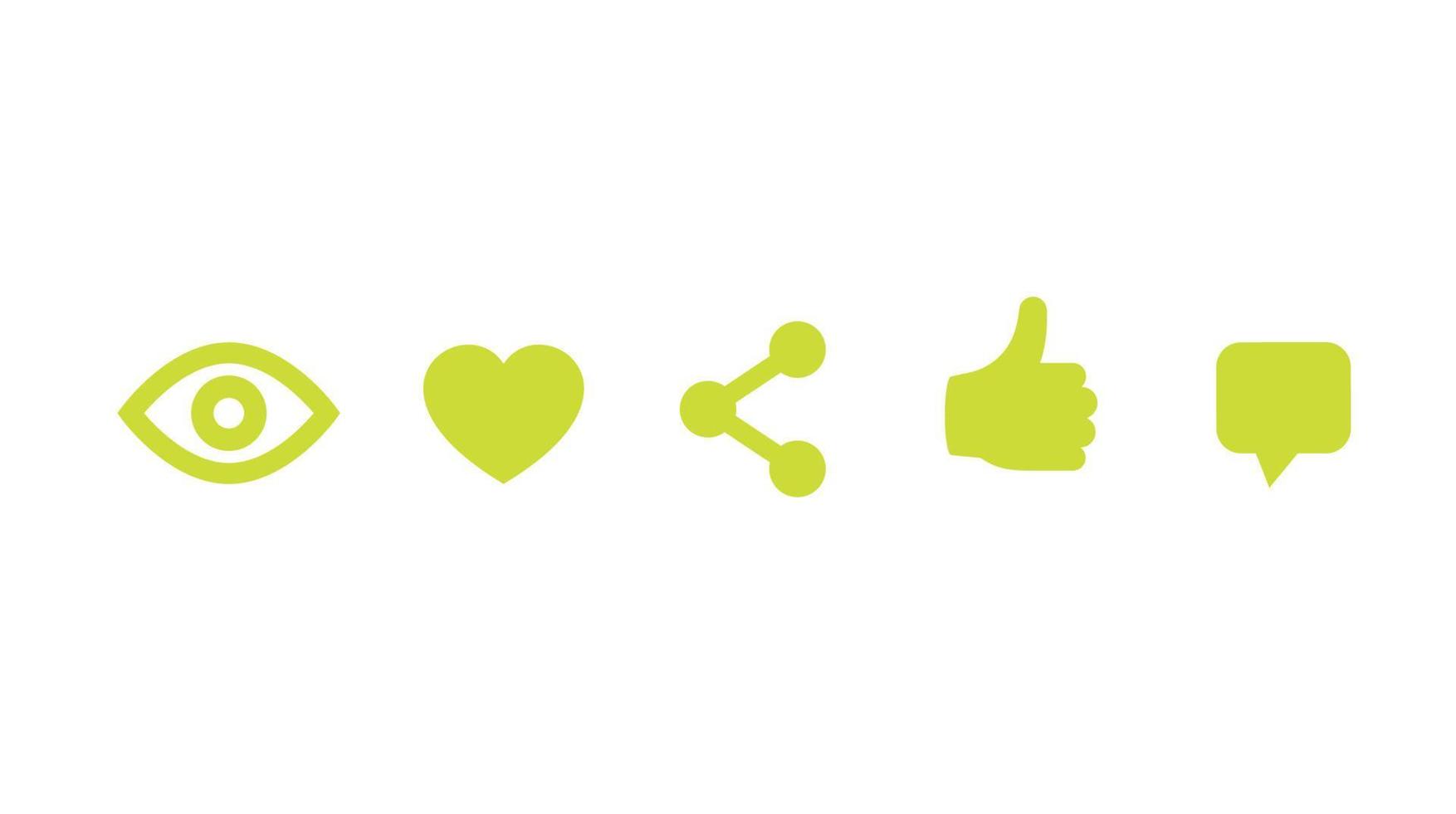 View, like, share, thumb up, comment icons on white vector