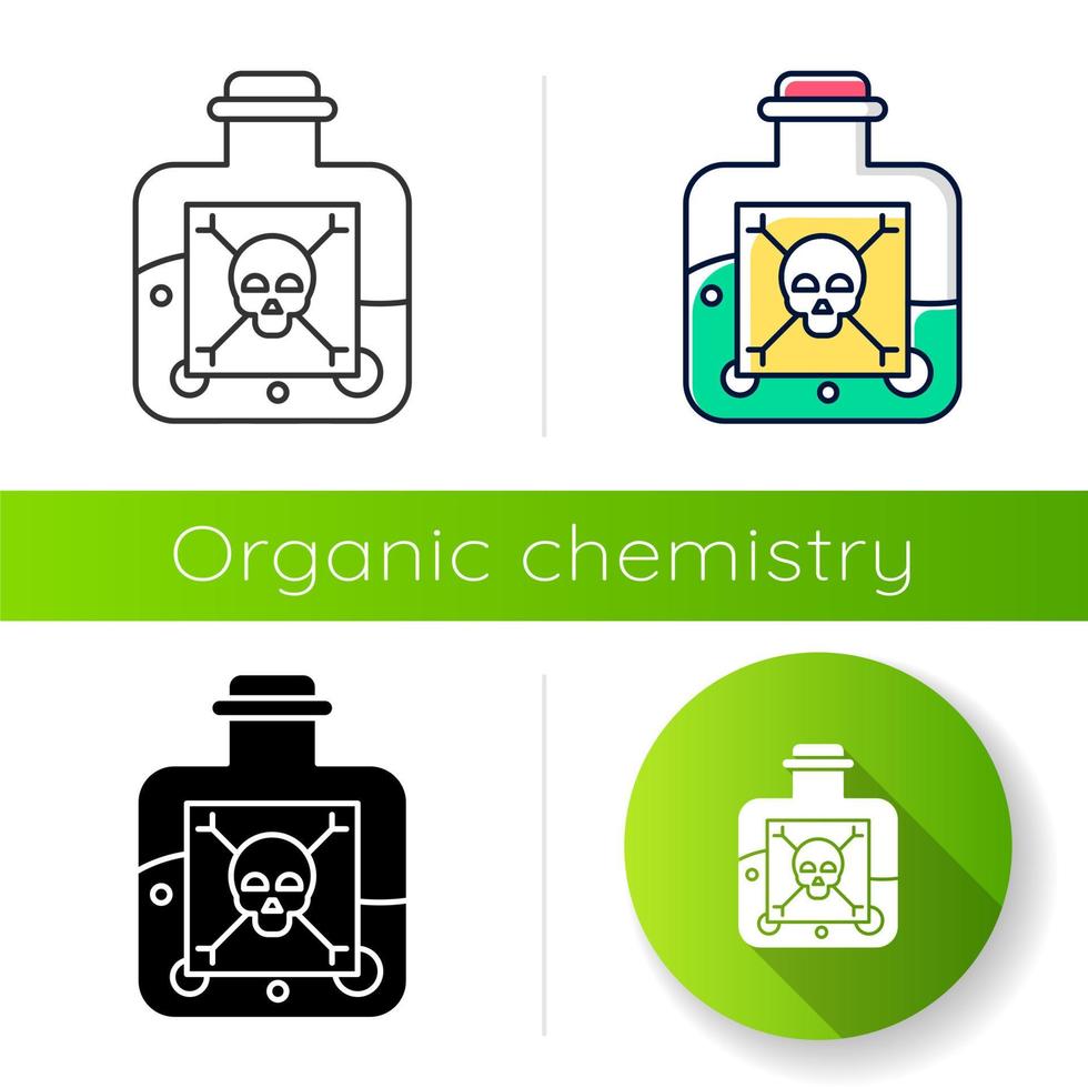 icono de veneno. químicos peligrosos. veneno verde en botella. química Orgánica. Sustancia venenosa y nociva. diseño plano, estilos lineales, negros y de color. ilustraciones vectoriales aisladas vector