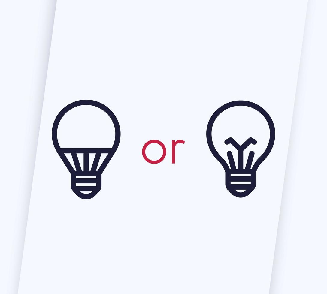 led and usual light bulbs icons vector