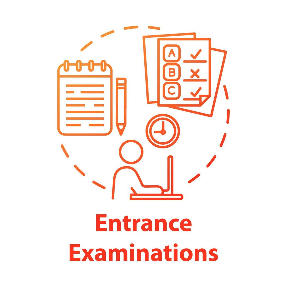 Entrance examination concept icon. Entry exam. Passing test. Fight for study place. Check knowledge and level of training idea thin line illustration. Vector isolated outline drawing