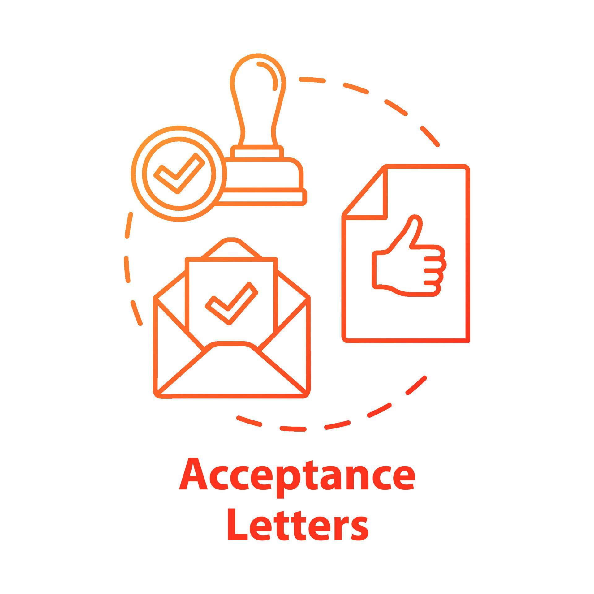Acceptance letters concept icon. Envelope with approved document