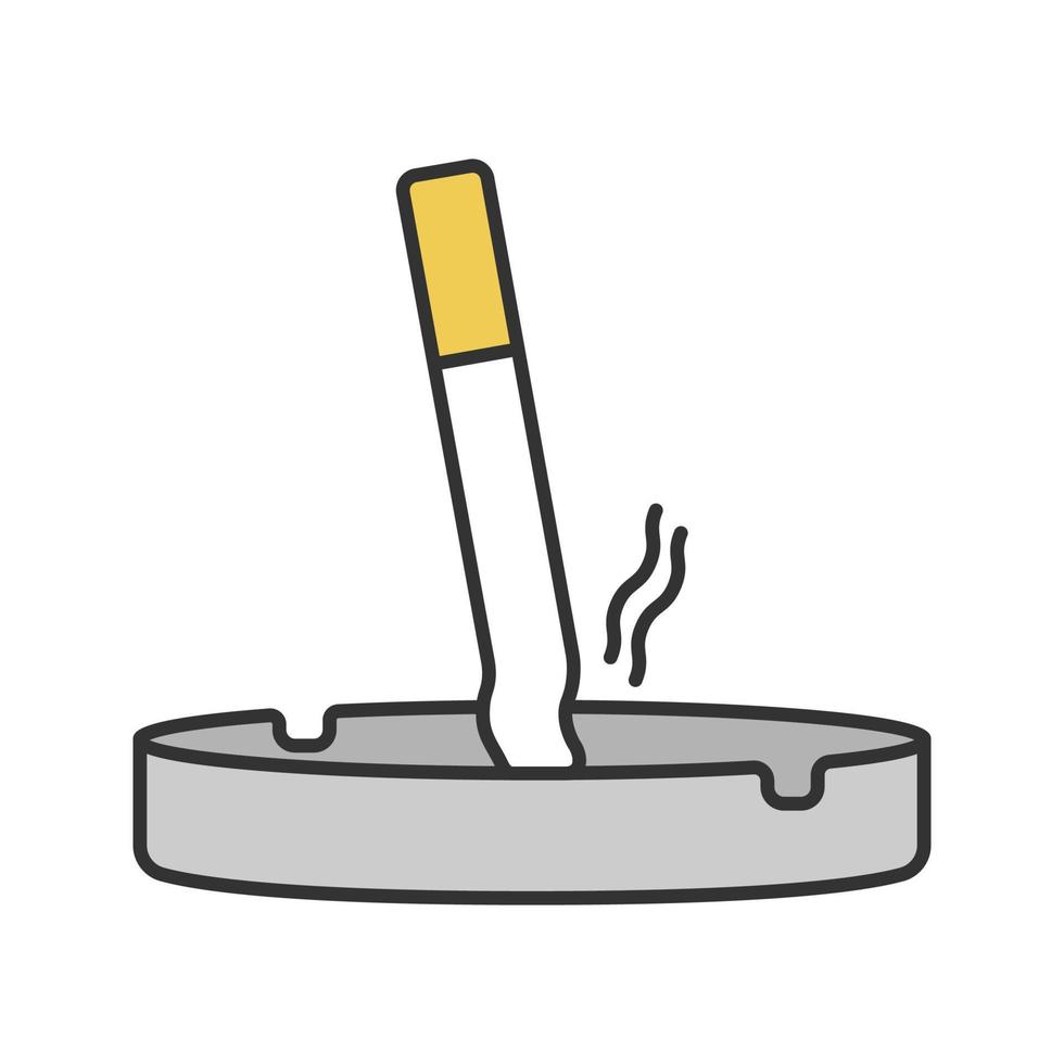 Ashtray with stubbed out cigarette color icon. Stop smoking. Isolated vector illustration