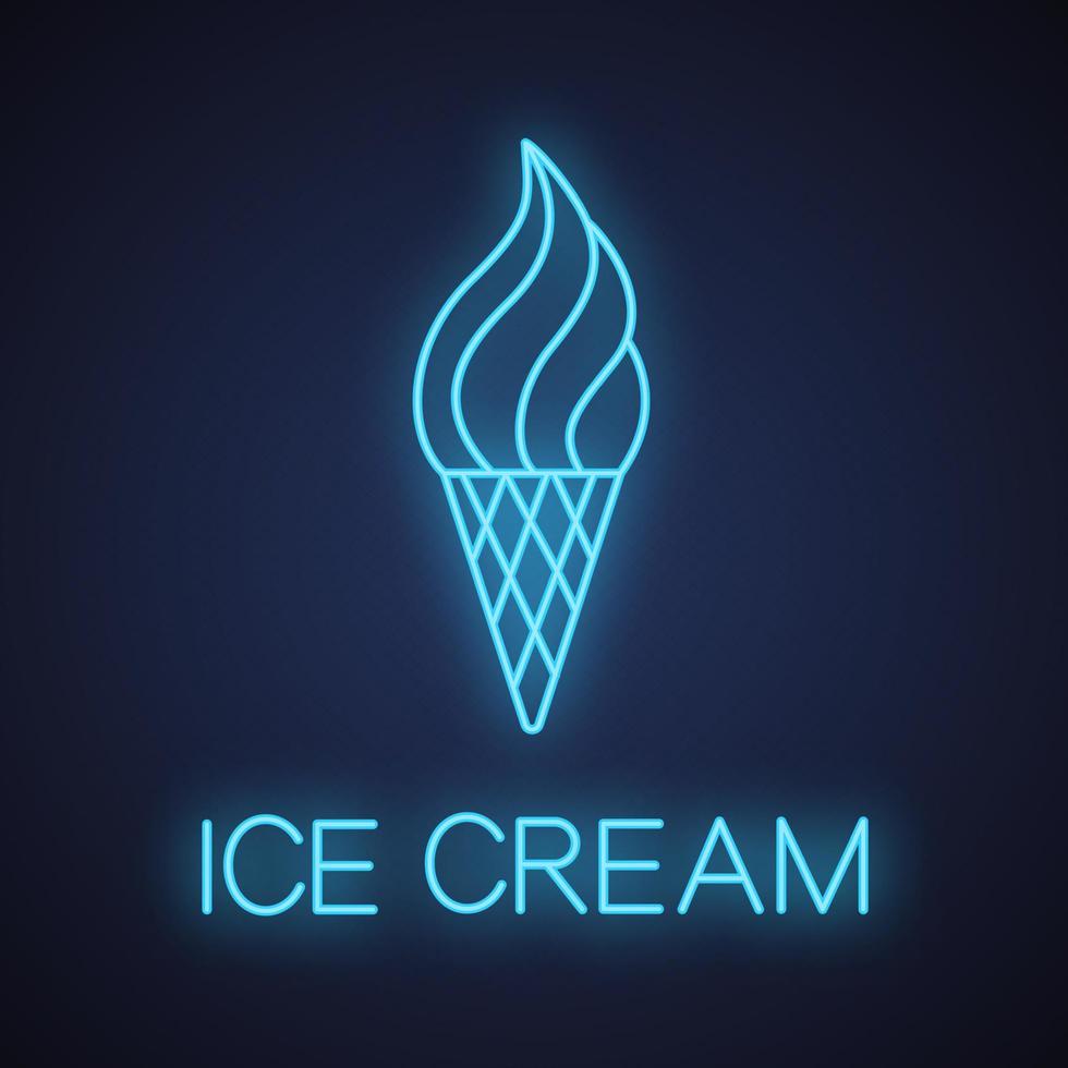 Ice cream cone neon light icon. Glowing sign. Vector isolated illustration