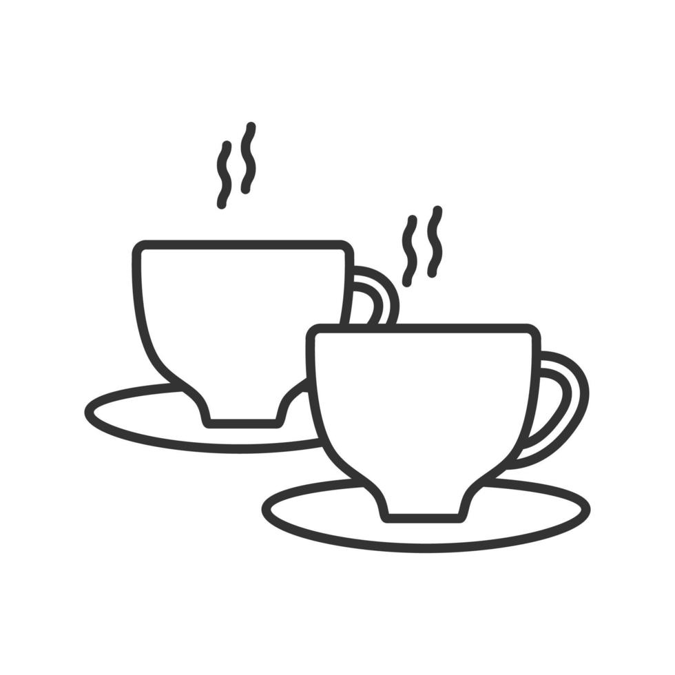 Cups with hot drink linear icon. Thin line illustration. Coffee, tea, cocoa. Contour symbol. Vector isolated outline drawing