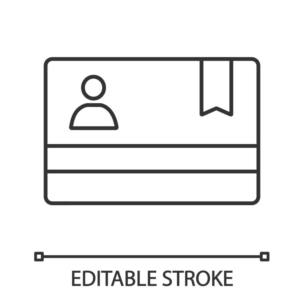Membership card linear icon. Business card. Thin line illustration. ID badge. Contour symbol. Vector isolated outline drawing. Editable stroke