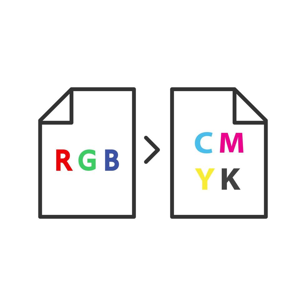 Color models conversion icon. RGB color model conversion to CMYK. Isolated vector illustration