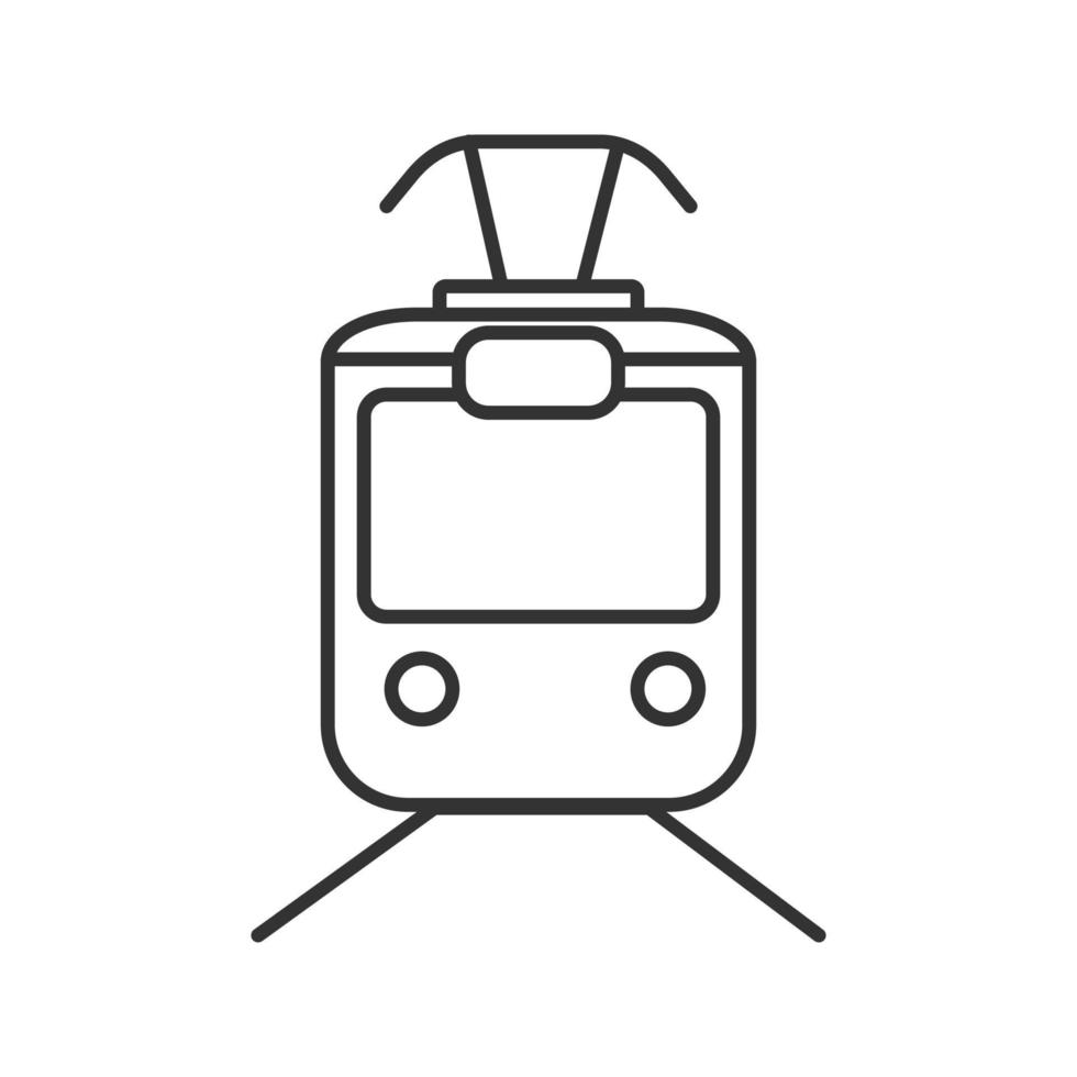 Tram linear icon. Thin line illustration. Tramcar, streetcar. Trolley car. Contour symbol. Vector isolated outline drawing