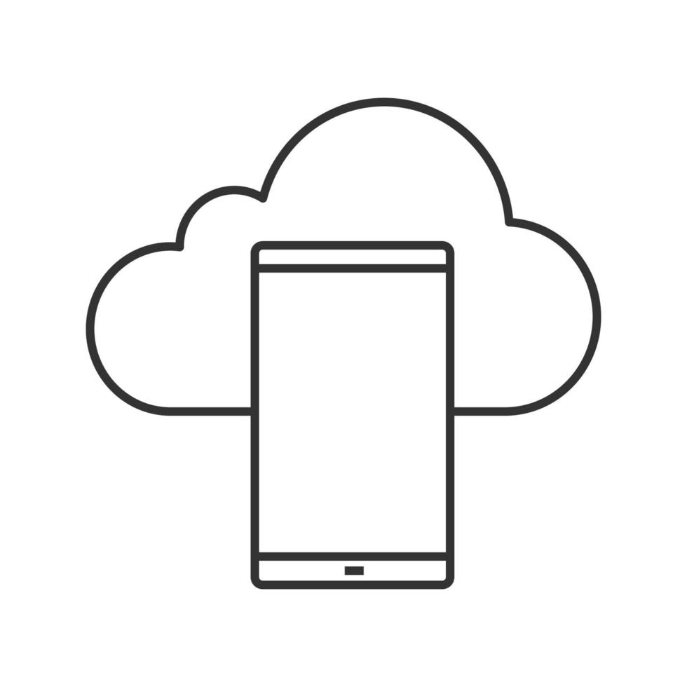 Smartphone cloud storage linear icon. Thin line illustration. Mobile cloud computing. Contour symbol. Vector isolated outline drawing