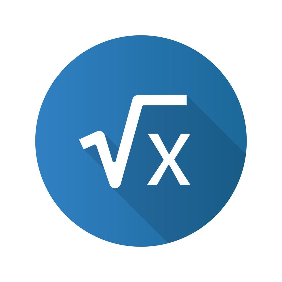 Square root of x flat design long shadow glyph icon. Mathematical expression. Vector silhouette illustration