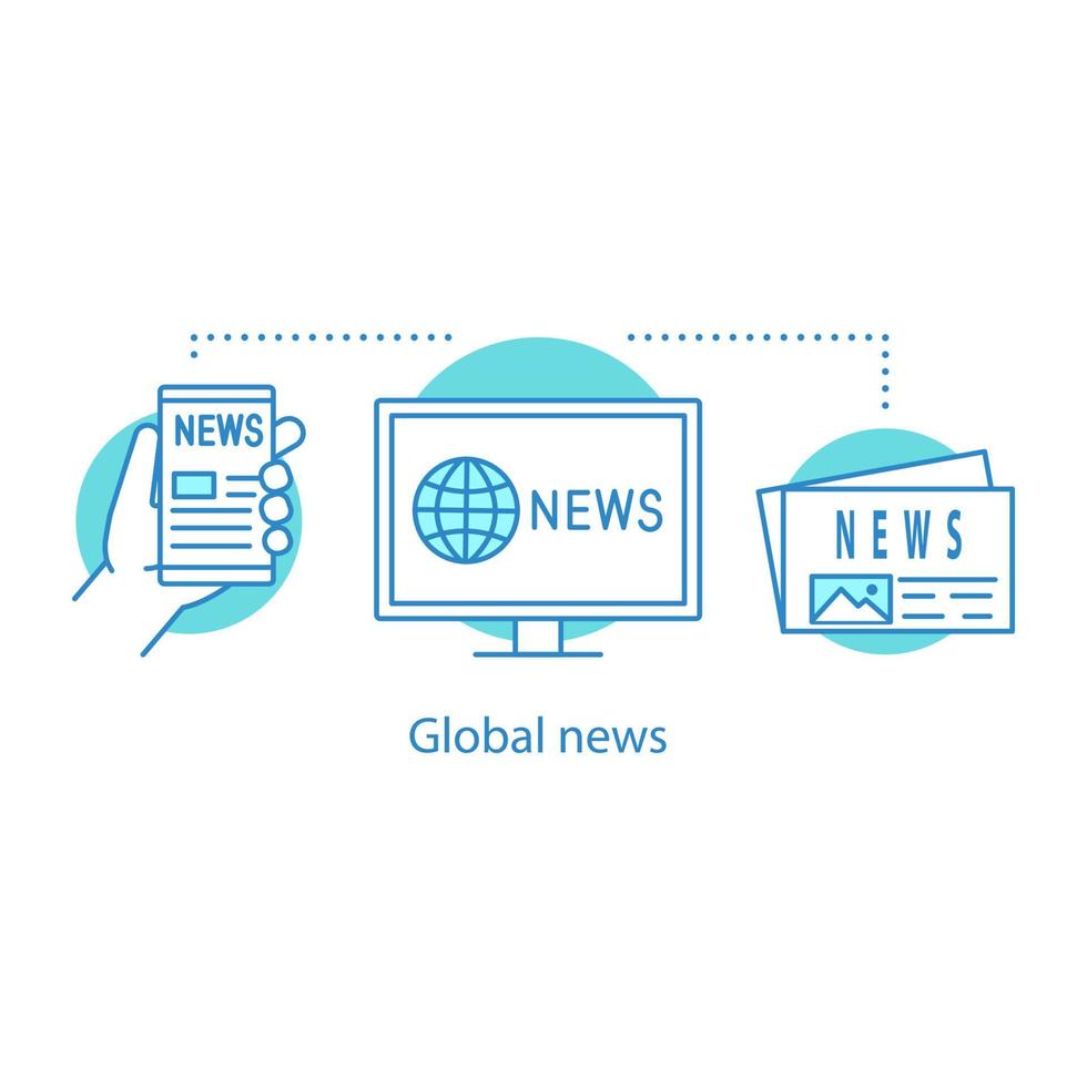Global news concept icon. Electronic newspaper idea thin line illustration. Newscast. Vector isolated outline drawing