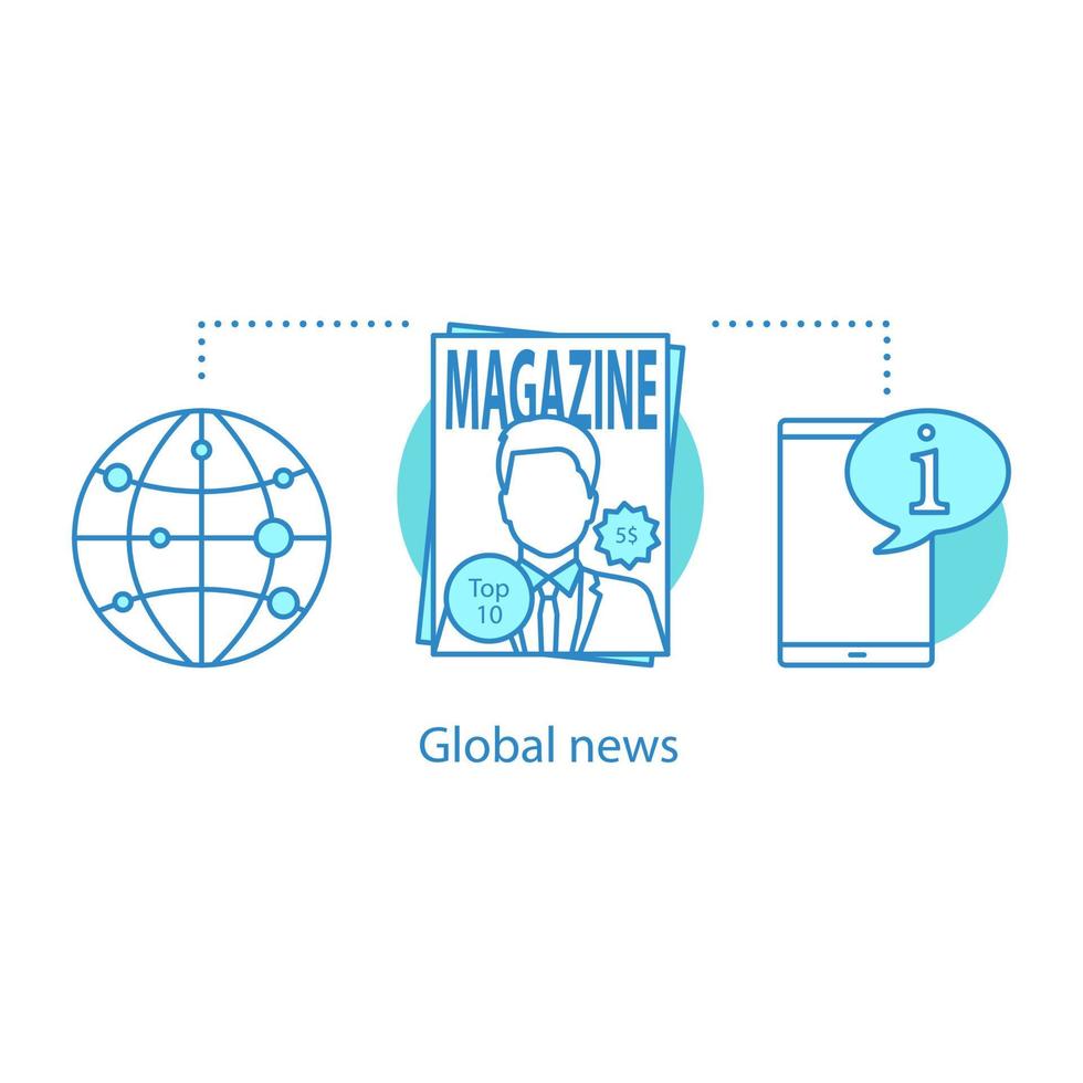 Global news concept icon. Magazine. Periodical publishing idea thin line illustration. Vector isolated outline drawing