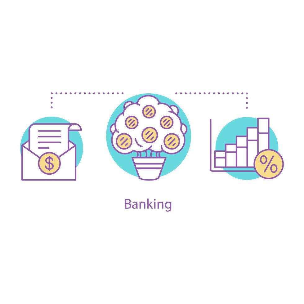 icono del concepto de banca. Ilustración de línea fina de idea de aumento de beneficios. Negocio exitoso. crecimiento porcentual. dibujo de contorno aislado vectorial vector