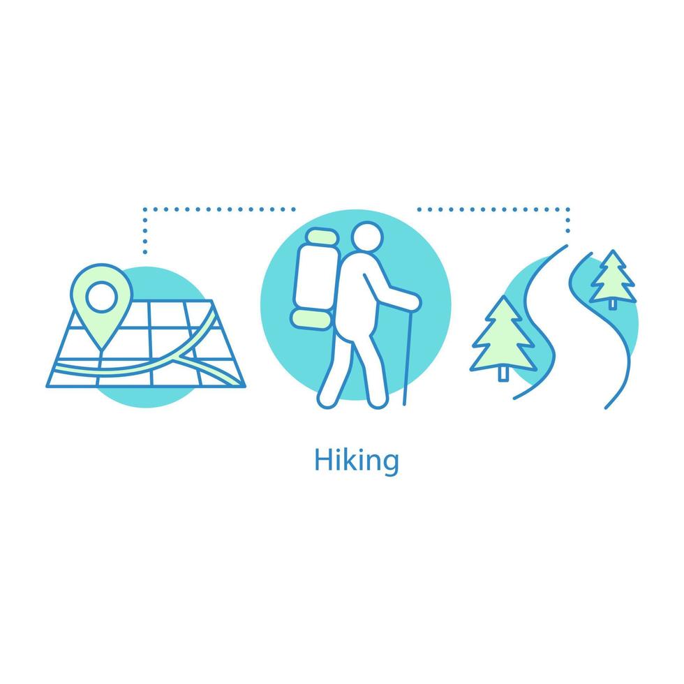Hiking concept icon. Outdoor recreation idea thin line illustration. Camping. Vector isolated outline drawing
