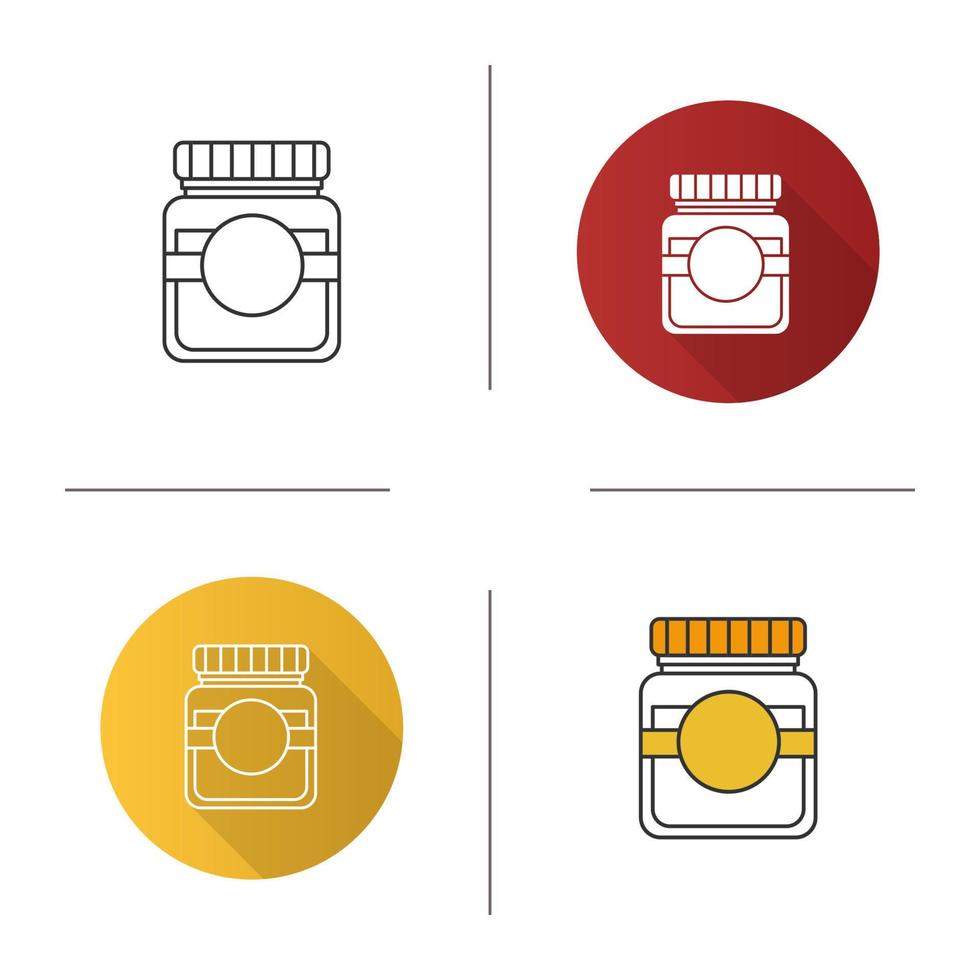 Glass jar with blank label icon. Flat design, linear and color styles. Isolated vector illustrations