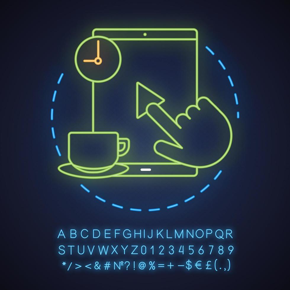 Digital software neon light concept icon. Easy app downloading and installing idea. Glowing sign with alphabet, numbers and symbols. Vector isolated illustration