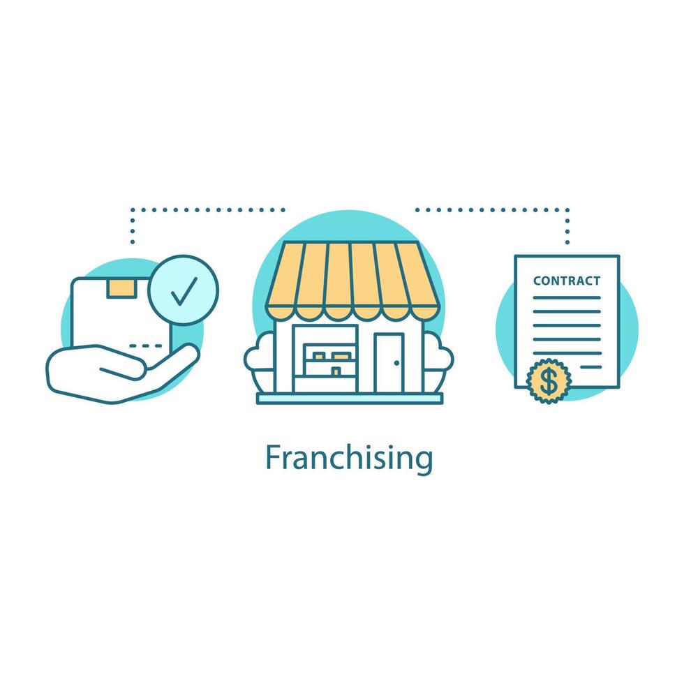 Franchising concept icon. Commerce idea thin line illustration. Merchandise. Business development. Vector isolated outline drawing