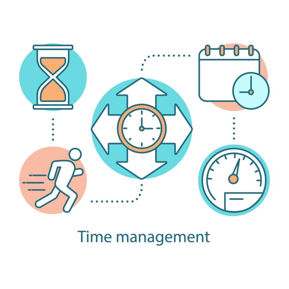 Time management concept icon. Efficiency idea thin line illustration. Effectiveness increasing. Productivity. Time controlling. Vector isolated outline drawing
