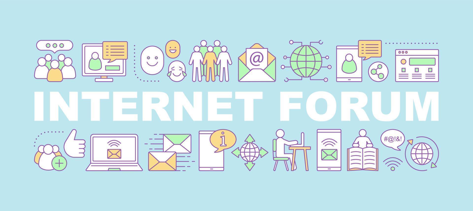 Internet forum word concepts banner. Social media. Chatting. Isolated lettering typography idea with linear icons. Online communication. Networking. Vector outline illustration