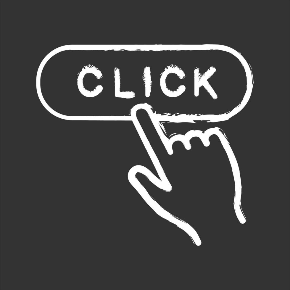 Click button chalk icon. Webpage navigation. Hand pressing button. Isolated vector chalkboard illustrations