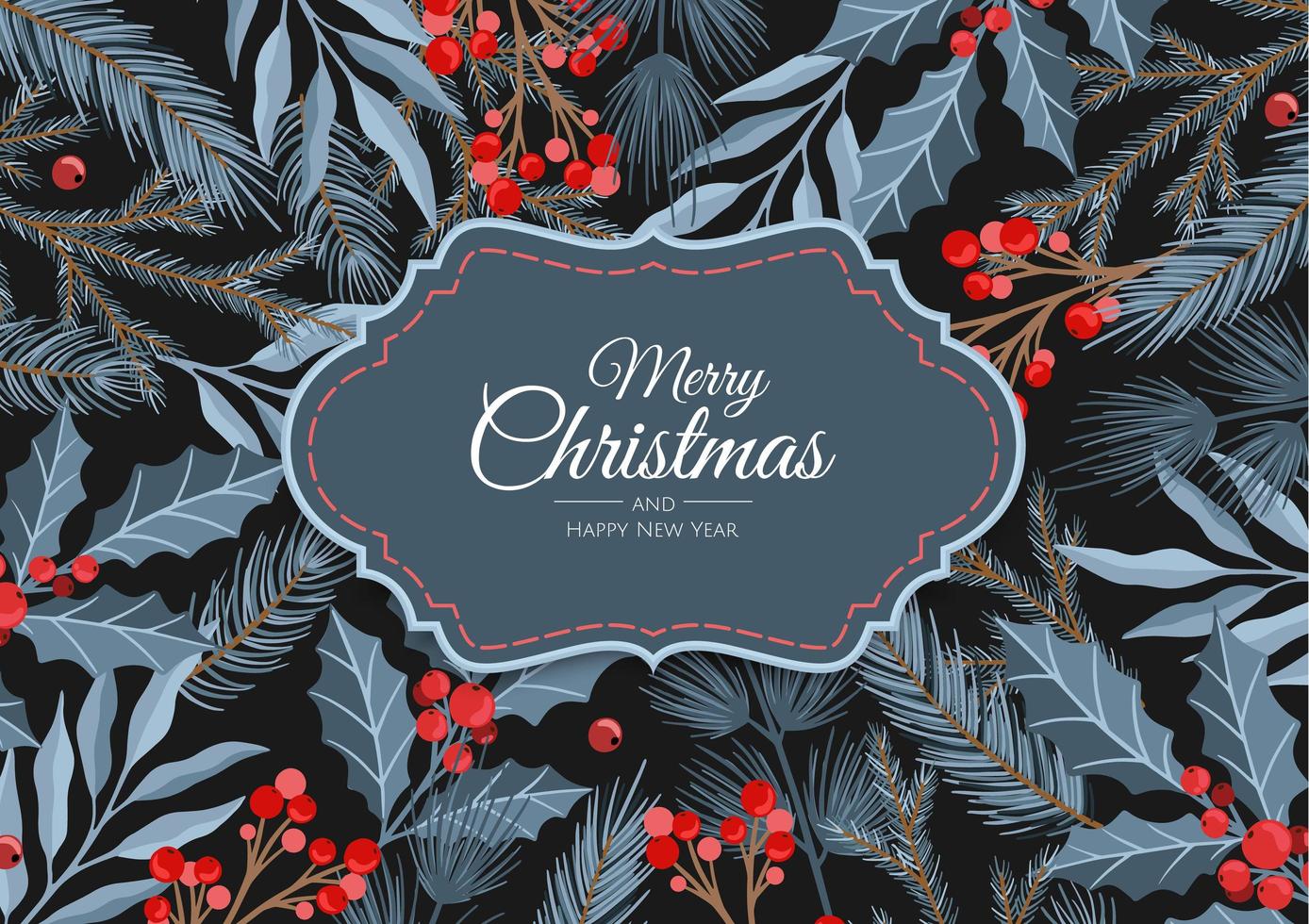Merry Christmas and New Year Cards with Winter plants design illustration for greetings, invitation, flyer, brochure. vector