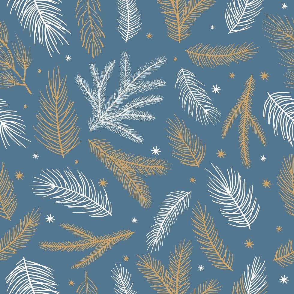 Navidad de patrones sin fisuras con adornos para árboles de Navidad, ramas de pino ilustración de vector de diseño de arte dibujado a mano.