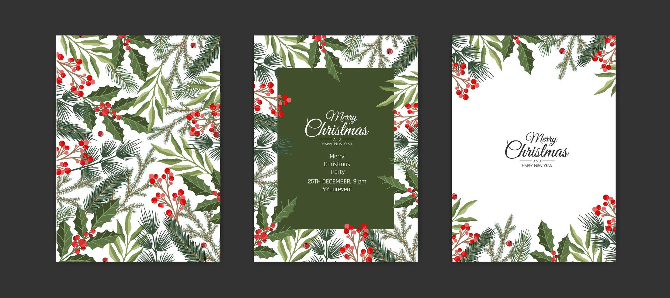 Collection of christmas greeting cards with christmas elements vector