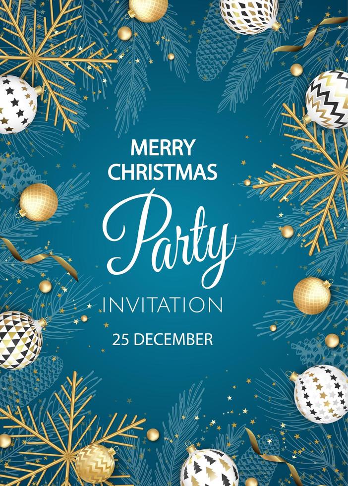 Christmas party invitation with balls and gold snowflakes 4333481 ...